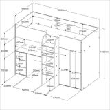 Parisot Hochbett Tom in wei� und Jackson Eiche Jugendzimmer Bett mit Schreibtisch und Kleiderschrank
