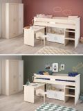 Parisot Kinder- und Jugendzimmer Charly6 in Akazie und wei� Set inklusive Kleiderschrank und Hochbett mit Schreibtisch