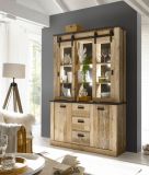 Buffetschrank Stove in Used Wood hell und anthrazit Vitrinenschrank 133 x 201 cm