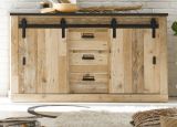 Wohn- und Esszimmer Set Stove in Used Wood hell und anthrazit Wohnkombination 2-teilig mit Vitrine und Sideboard