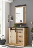 Garderobe Set 2-teilig Stove in Used Wood hell und anthrazit Garderobenkombination mit Kommode und Spiegel