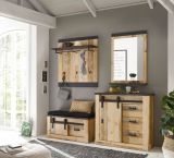 Garderobe Set 2-teilig Stove in Used Wood hell und anthrazit Garderobenkombination mit Kommode und Spiegel