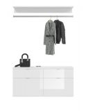 Garderobe Set 3-teilig SystemX in wei� Hochglanz Kommode und Kleiderstange 121 cm