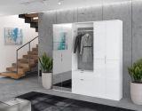 Garderobe mit Spiegel SystemX in wei� Hochglanz Schuhschrank mit Spiegelt�r 122 x 193 cm