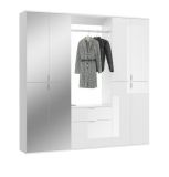 Garderobenschrank mit Spiegel SystemX in wei� Hochglanz Flurgarderobe mit Spiegelt�r 183 x 193 cm