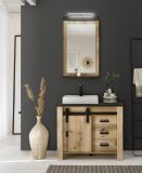 Badm�bel Set 4-teilig Stove in Used Wood hell und anthrazit Badkombination MIT Waschbecken und LED Spiegellampe