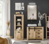 Badm�bel Set 4-teilig Stove in Used Wood hell und anthrazit Badkombination MIT Waschbecken und LED Spiegellampe