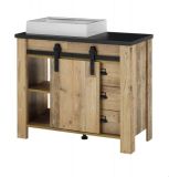 Badm�bel Set 4-teilig Stove in Used Wood hell und anthrazit Badkombination MIT Waschbecken und LED Spiegellampe