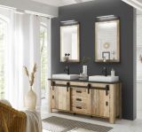 Badm�bel Set Stove in Used Wood hell und anthrazit Doppelwaschtisch MIT Waschbecken und LED Spiegellampe