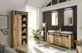 Badm�bel Set Stove in Used Wood hell und anthrazit Doppelwaschtisch MIT Waschbecken und LED Spiegellampe