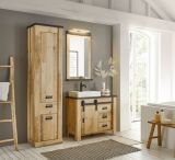 Badm�bel Set 5-teilig Stove in Used Wood hell und anthrazit Badkombination MIT Waschbecken und LED Spiegellampe