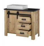 Badm�bel Set 5-teilig Stove in Used Wood hell und anthrazit Badkombination MIT Waschbecken und LED Spiegellampe