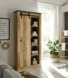 Badm�bel Set Stove in Used Wood hell und anthrazit Doppelwaschtisch MIT Waschbecken und LED Spiegellampe