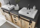 Badm�bel Set Stove in Used Wood hell und anthrazit Doppelwaschtisch MIT Waschbecken und LED Spiegellampe