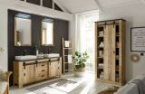 Badm�bel Set Stove in Used Wood hell und anthrazit Doppelwaschtisch MIT Waschbecken und LED Spiegellampe