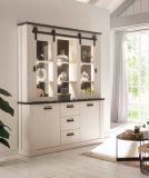 Buffetschrank Stove in wei� Pinie und anthrazit Landhaus Vitrinenschrank 133 x 201 cm