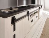 Wohnwand Stove in wei� Pinie und anthrazit Landhaus Wohnkombination 3-teilig 314 x 201 cm