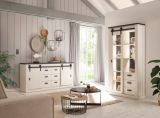 Wohn- und Esszimmer Set Stove in wei� Pinie und anthrazit Landhaus Wohnkombination 2-teilig mit Vitrine und Sideboard