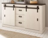 Esszimmer Set Stove in wei� Pinie und anthrazit Landhaus Speisezimmer 3-teilig mit Esstisch, Vitrine und Sideboard