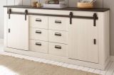 Esszimmer Set Stove in wei� Pinie und anthrazit Landhaus Speisezimmer 3-teilig mit Buffetschrank, Esstisch und Sideboard