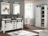 Badm�bel Set Stove in wei� Pinie und anthrazit Landhaus Doppelwaschtisch MIT Waschbecken und LED Spiegellampe