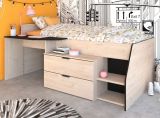Parisot Hochbett Milky2 in Eiche Jackson und schwarz Kinder- und Jugendzimmer Bett mit Stauraum