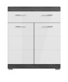 Badezimmer Kommode Shawn in wei� Hochglanz und Rauchsilber grau Badschrank 74 x 88 cm