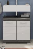 Waschbeckenunterschrank Shawn in wei� Hochglanz und Rauchsilber grau Badezimmer Unterschrank 60 cm