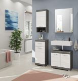 Waschbeckenunterschrank Shawn in wei� Hochglanz und Rauchsilber grau Badezimmer Unterschrank 60 cm
