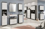 Badezimmer Hochschrank Shawn in wei� Hochglanz und Rauchsilber grau Badschrank 37 x 191 cm