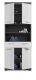 Badezimmer Hochschrank Shawn in wei� Hochglanz und Rauchsilber grau Badschrank 74 x 191 cm