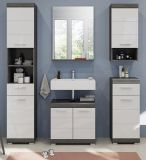 Badm�bel Set 5-teilig Shawn in wei� Hochglanz und Rauchsilber grau Badkombination 164 x 191 cm