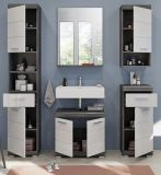 Badm�bel Set 5-teilig Shawn in wei� Hochglanz und Rauchsilber grau Badkombination 164 x 191 cm