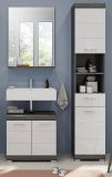 Badm�bel Set 3-teilig Shawn in wei� Hochglanz und Rauchsilber grau Badkombination 112 x 191 cm