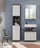 Badm�bel Set 3-teilig Shawn in wei� Hochglanz und Rauchsilber grau Badkombination 112 x 191 cm