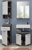 Badm�bel Set 4-teilig Shawn in wei� Hochglanz und Rauchsilber grau Badkombination 112 x 191 cm