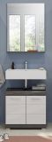 Badm�bel Set 2-teilig Shawn in wei� Hochglanz und Rauchsilber grau mit Waschbeckenunterschrank und Badspiegel 60 cm