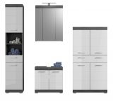 Badm�bel Set 4-teilig Shawn in wei� Hochglanz und Rauchsilber grau Badkombination 186 x 191 cm