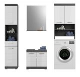 Badm�bel Set 4-teilig Shawn in wei� Hochglanz und Rauchsilber grau Badkombination 190 x 191 cm