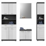 Badm�bel Set 4-teilig Shawn in wei� Hochglanz und Rauchsilber grau Badkombination 186 x 191 cm