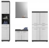 Badm�bel Set 4-teilig Shawn in wei� Hochglanz und Rauchsilber grau Badkombination 186 x 191 cm