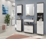Badm�bel Set 5-teilig Shawn in wei� Hochglanz und Rauchsilber grau Badkombination 164 x 191 cm