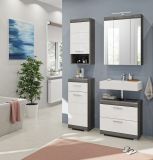 Badm�bel Set 2-teilig Shawn in wei� Hochglanz und Rauchsilber grau mit Waschbeckenunterschrank und Spiegelschrank 60 cm