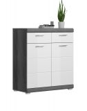 Schuhschrank Shawn in wei� Hochglanz und Rauchsilber grau Flur Kommode 90 x 96 cm