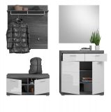 Garderobe Set 4-teilig Shawn in wei� Hochglanz und Rauchsilber grau Garderobenkombination 195 x 197 cm