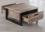 Couchtisch Concrete in Eiche Tabak und schwarz Beistelltisch mit 2 x Schubkasten 80 x 80 cm