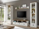 Vitrine Seyne in wei� Pinie und Eiche hell Landhaus Vitrinenschrank 50 x 198 cm