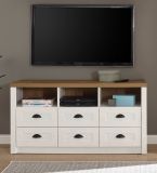 TV-Lowboard Seyne in wei� Pinie und Eiche hell Landhaus TV Unterteil mit Komforth�he 130 x 68 cm