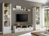 Wohnwand Seyne in wei� Pinie und Eiche hell Landhaus Wohnkombination 4-teilig 300 x 198 cm