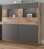 Highboard Tomaso in Nox Eiche und Basalt grau Wohn- und Esszimmer Anrichte 110 x 122 cm